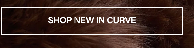 White outlined banner with text "SHOP NEW IN CURVE" over dark brown textured faux fur background, linking to the latest plus-size collection.