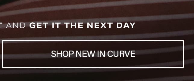 Dark brown textured banner featuring Shop New in Curve button and next day delivery offer, promoting the latest plus size fashion collection.