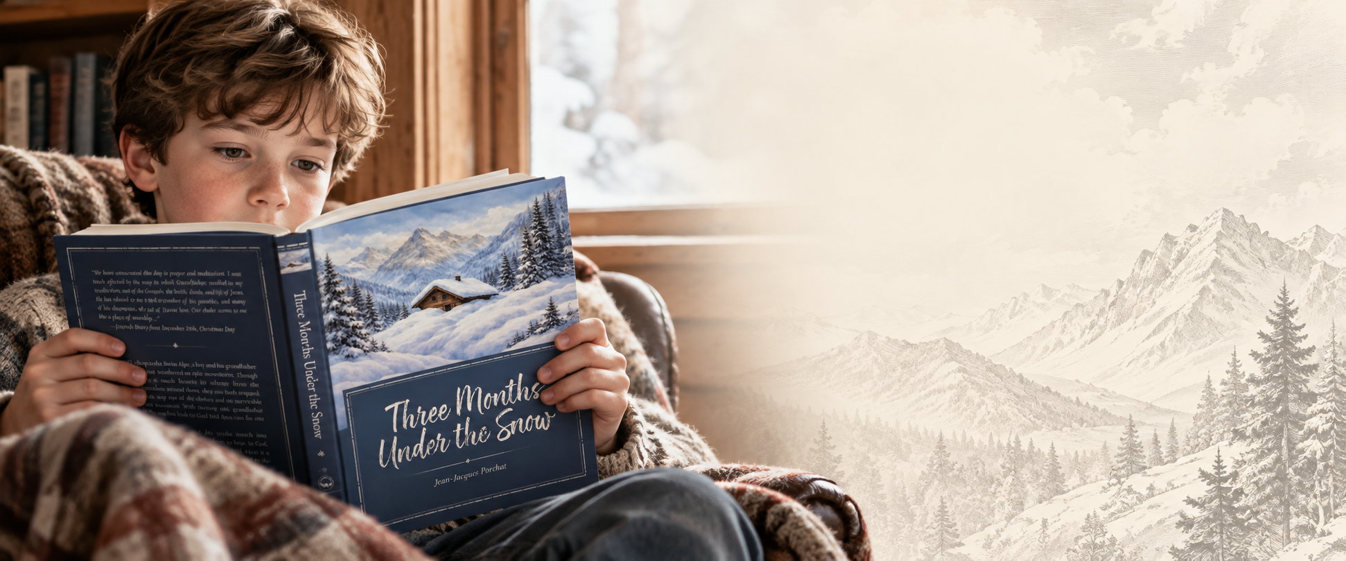 A young boy reading a classic book