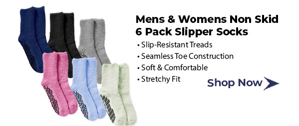 Mens / Womens Non Skid Hospital Socks - 6 Pack Slipper Socks