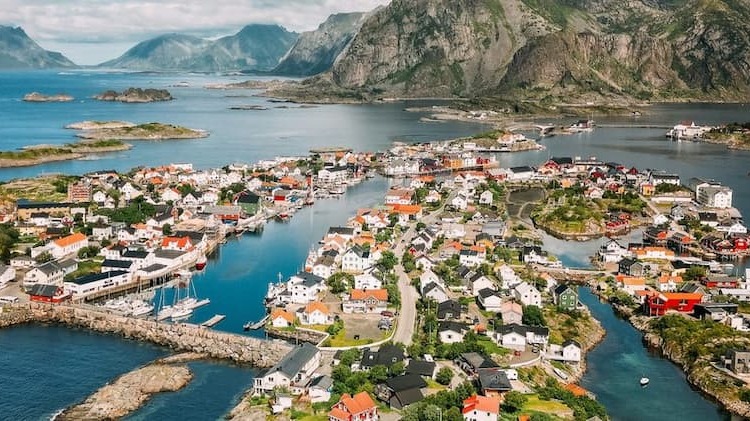Fishing village on an island in Norway’s Lofoten archipelago