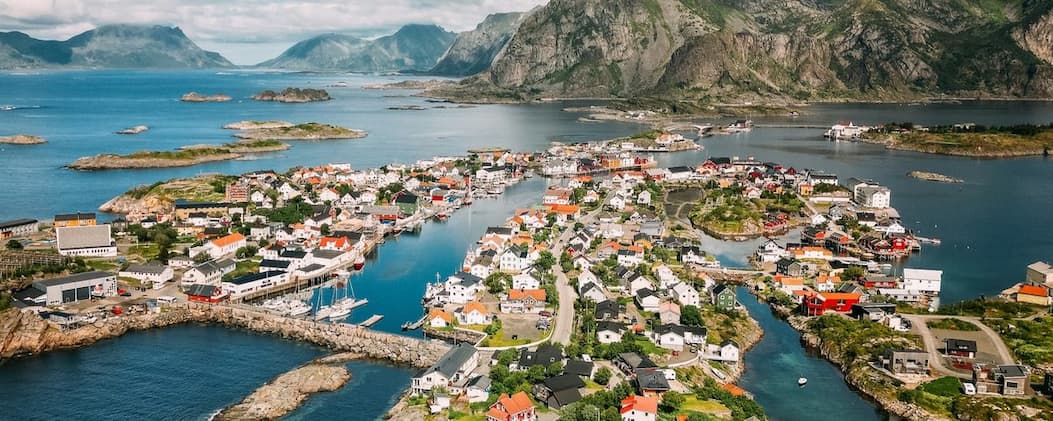 Fishing village on an island in Norway’s Lofoten archipelago