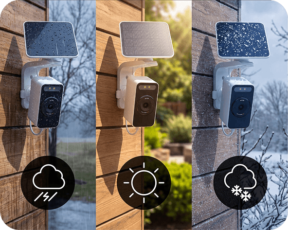 Solar Cam is built for rain, sun, or snow. The essential outdoor security camera.