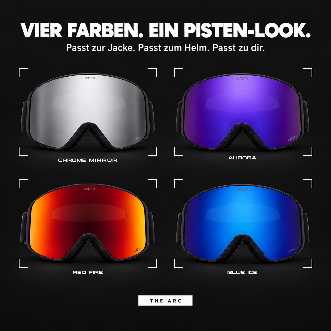 Skibrille The Arc in vier Farben: Chrome Mirror, Aurora, Red Fire, Blue Ice