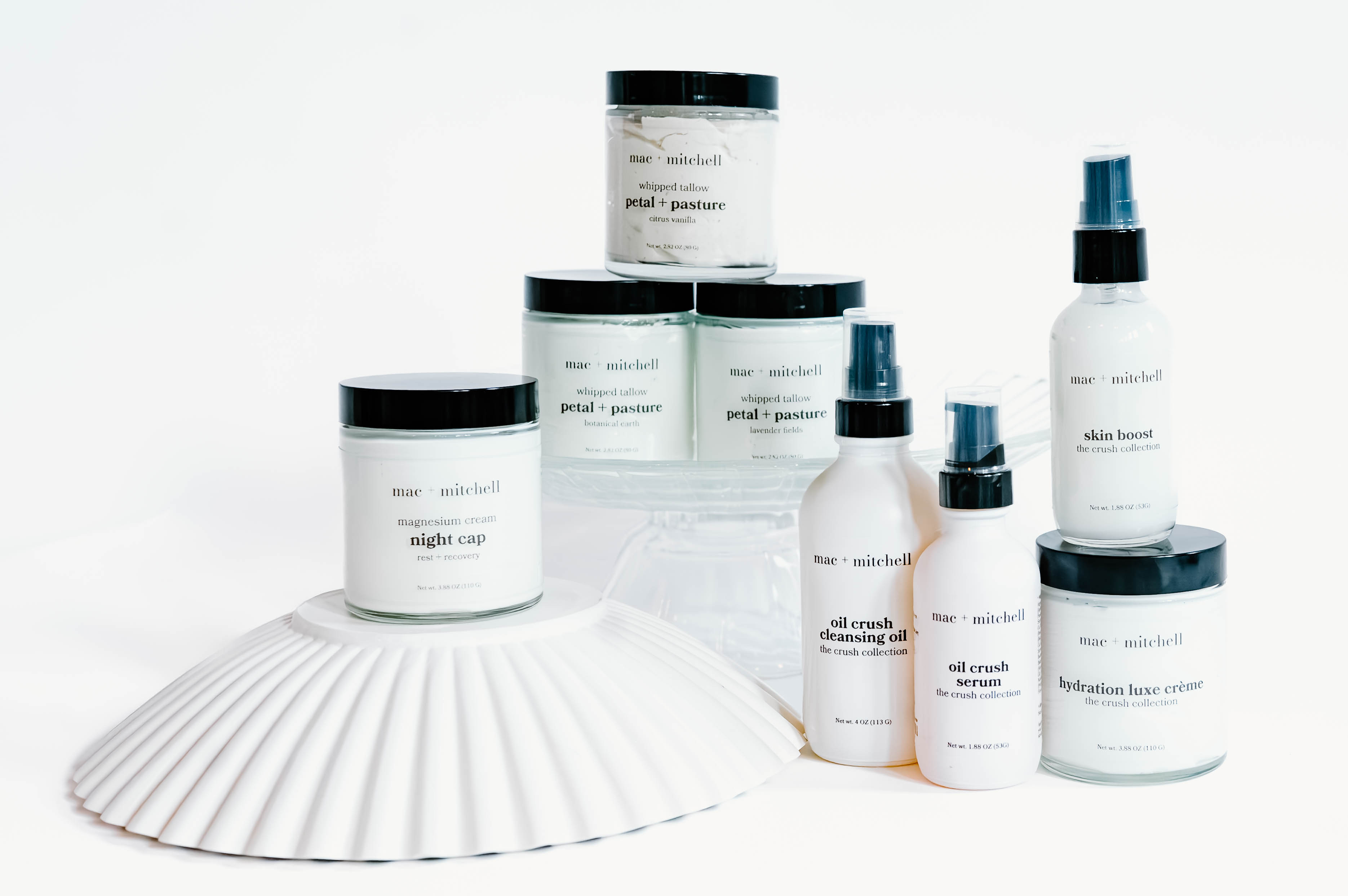 the full mac + mitchell line: night cap, petal + pasture, and the crush collection