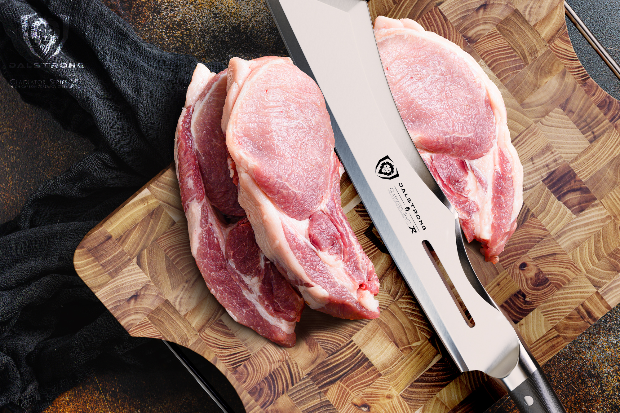 A Dalstrong chef holding a slicing knife. First access to drops, flash-sale alerts and $20 off $199+ for new SMS subscribers.