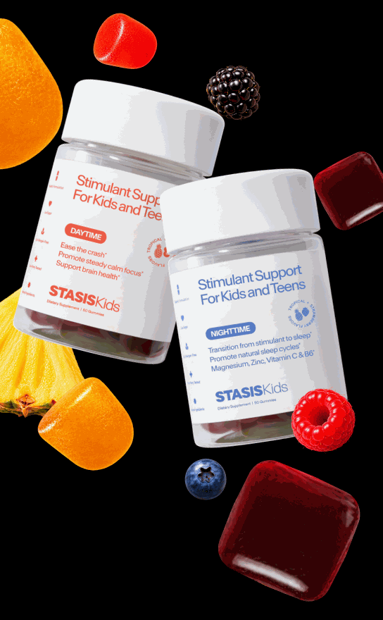 Stasis Kids Daytime and Nighttime with their fruit and gummies.