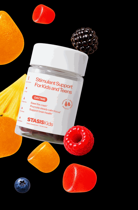 Stasis Kids Daytime with tropical fruit, berries and gummies.