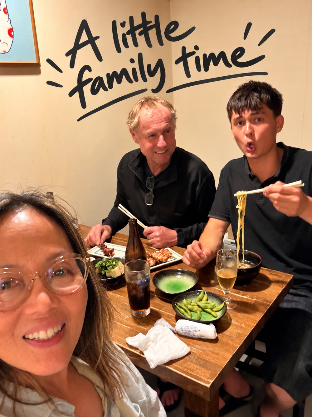 Rina and family enjoying dinner at a local izakaya
