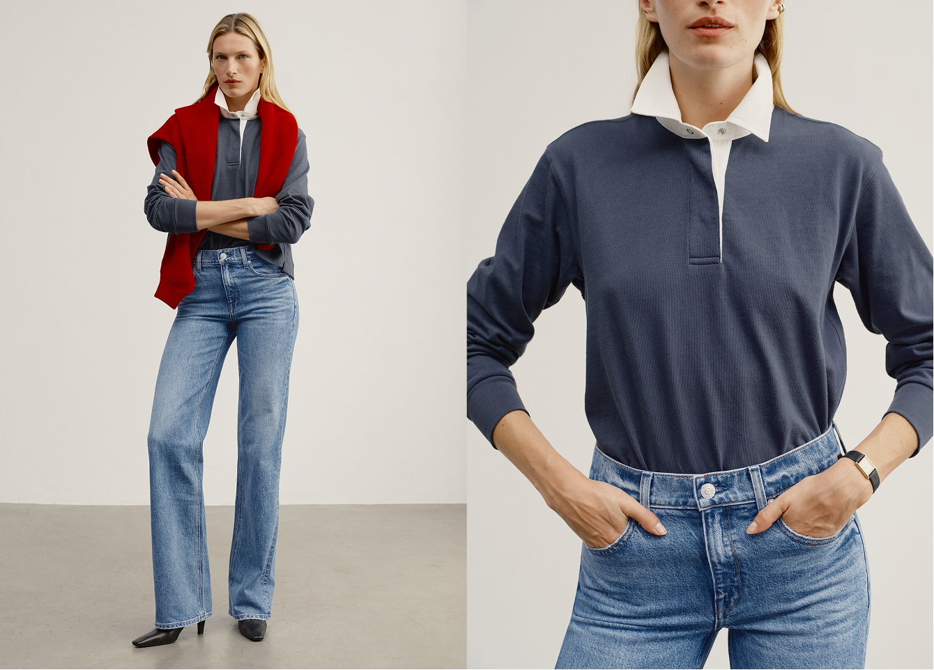 Short, swingy body cut from heavyweight Peruvian cotton, with a contrast woven cotton collar.