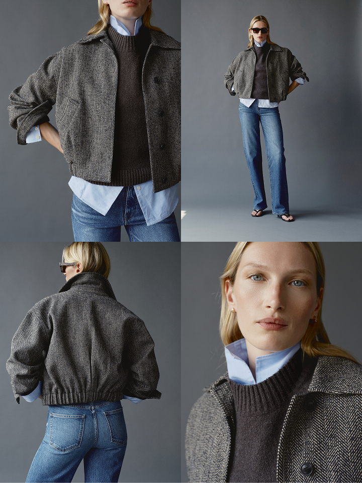 Elasticated hem, pleated back, voluminous sleeve with adjustable button cuffs.
