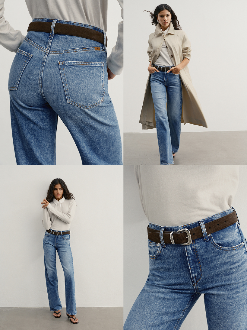 Fitted through the waist and hip, with a flattering loose straight leg. 