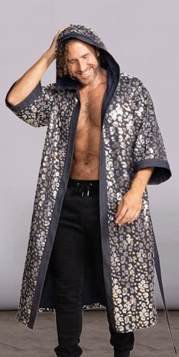 Men's Silver Sequin Kimono | Blue Denim Leopard