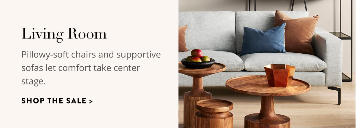 Living Room: Pillowy-soft chairs and supportive sofas let comfort take center stage. Shop the sale.