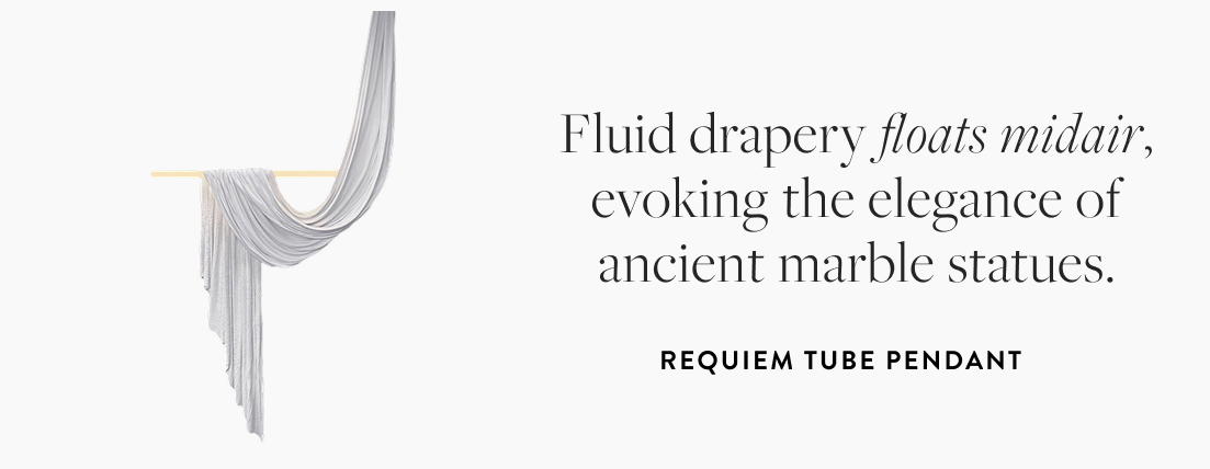 Requiem Tube Pendant: Fluid drapery floats midair, evoking the elegance of ancient marble statues.