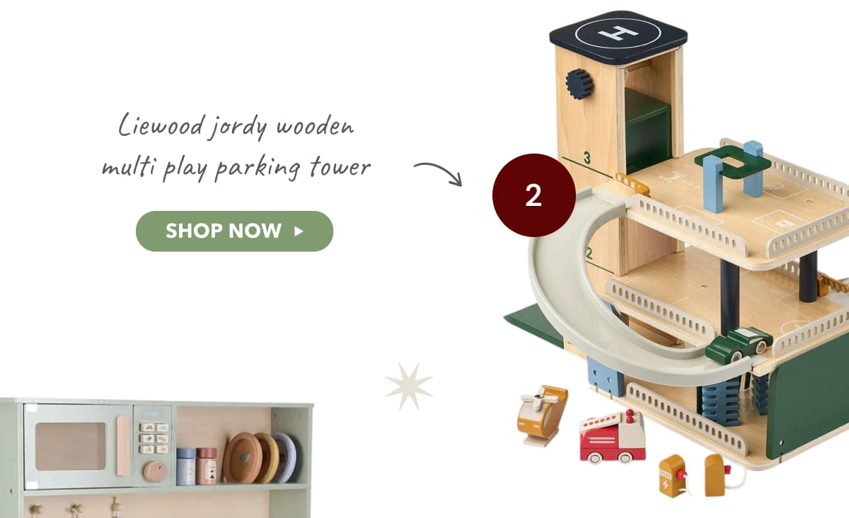 Liewood jordy wooden multi play parking tower