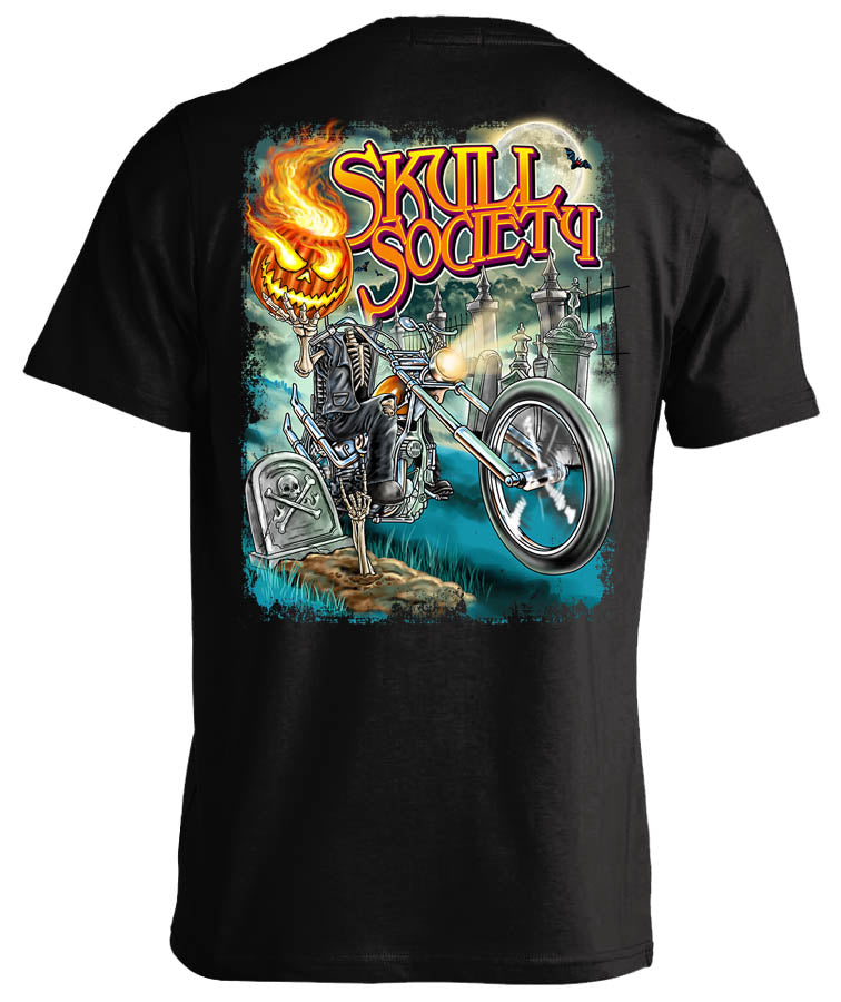 Pumpkin Head Halloween T-shirt, black, full back print