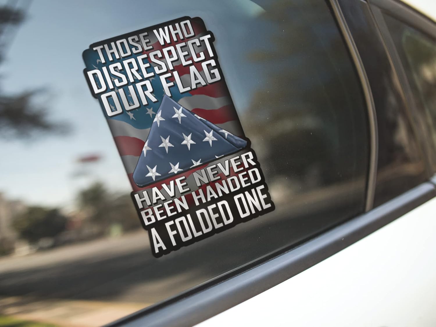 Folded Flag decal on a vehicle window
