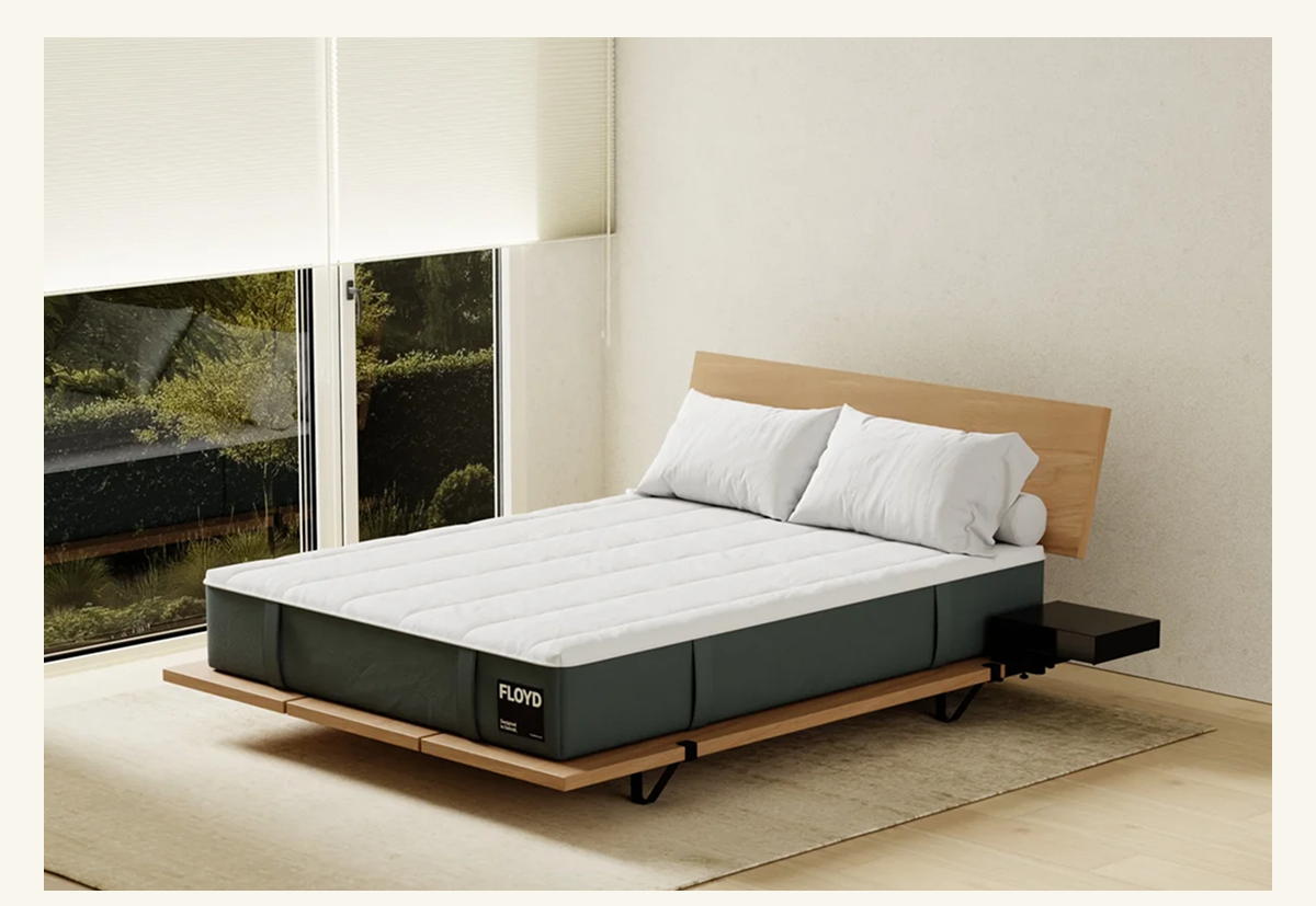 Pictured: The Mattress (2.0) on The Floyd Bed - Original with Bedside Storage Table Add-On